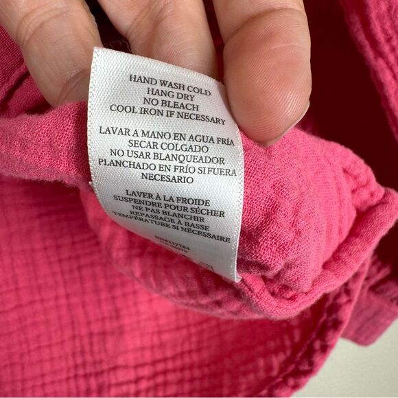 Rails Lauren Gauze Cotton Long Sleeve Button Up Shirt Hibiscus Pink Blouse Small - Picture 7 of 7